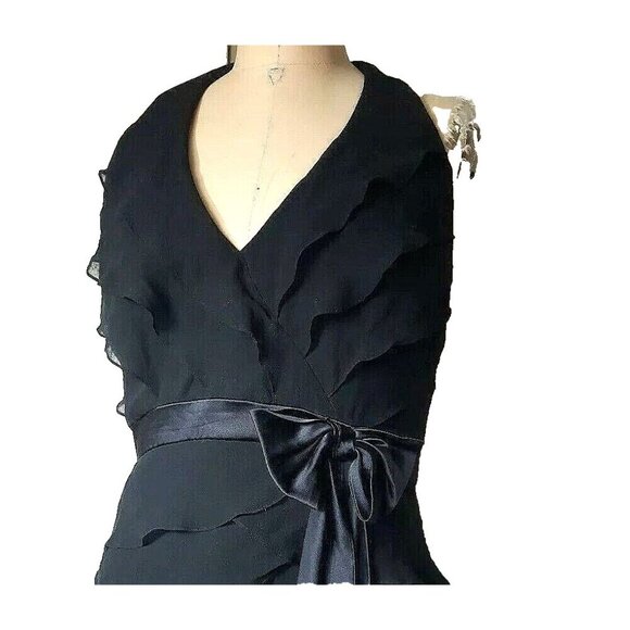 TADASHI Shoji vintage silk maxi black tiered ruffle halter cocktail dress gown - Picture 12 of 12